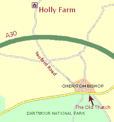 Map showing Holly Farm and Cheriton Bishop